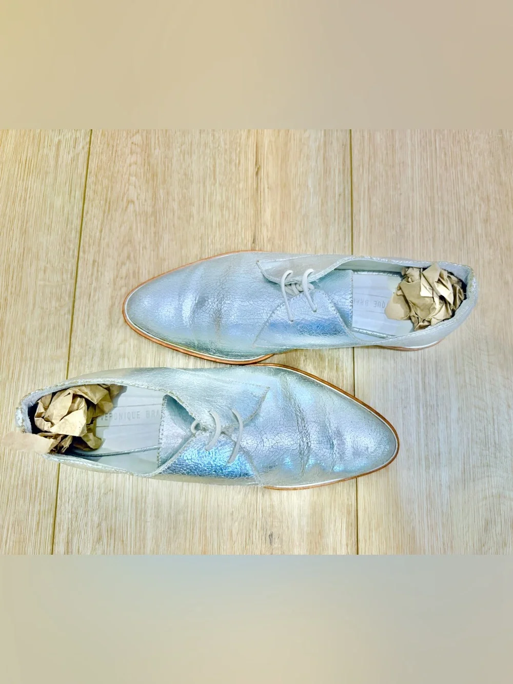 Veronique Branquinho Silver Lace-Up Flats / Oxford Shoes